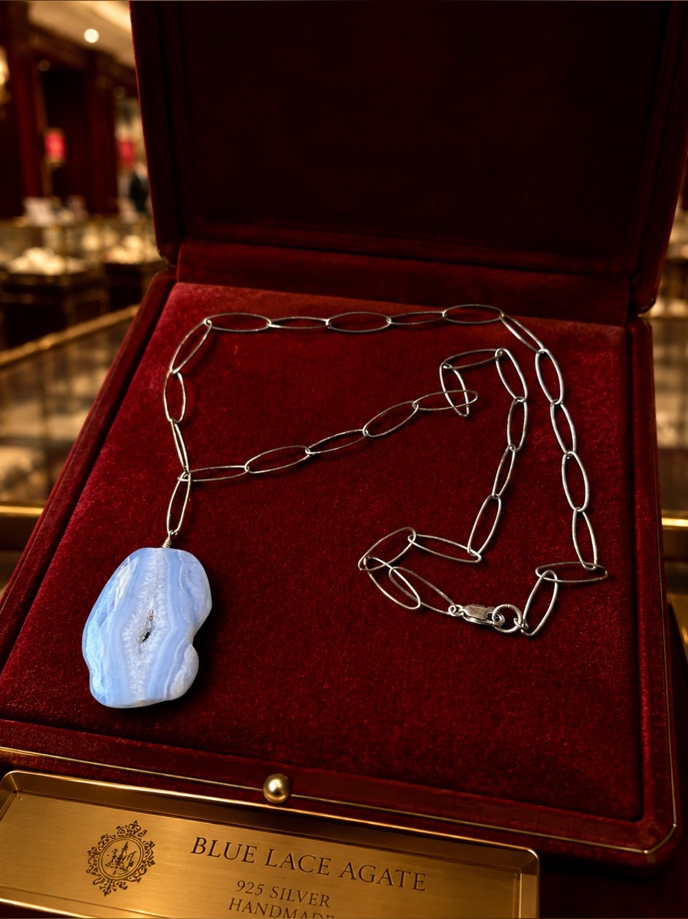Blue Lace Agate Paperclip 📎 925 Silver necklace